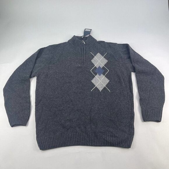 JP Uomo Firenze Men's Italian Knit Sweater Size XL Charcoal Geometric 1/4 Zip - Picture 1 of 11